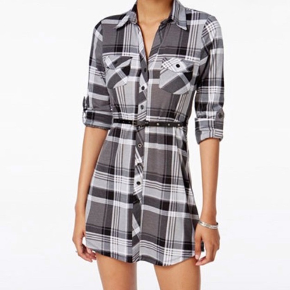Ultra Flirt Juniors Plaid Belted Shirtdress